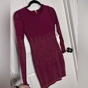 Haute Monde Deep Red Studded Long Sleeve Dress